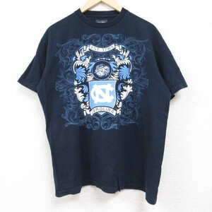 L/古着 半袖 Tシャツ メンズ ノートルダム カロライナ コットン クルーネック 濃紺 ネイビー 24jun01 中古