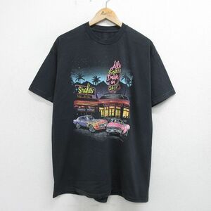 XL/古着 半袖 Tシャツ メンズ クラシックカー 車 ローライダー コットン クルーネック 黒 ブラック 24jun01 中古