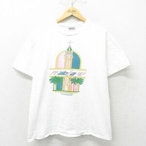 L/古着 オニータ ONEITA 半袖 ビンテージ Tシャツ メンズ 90s アロハ コットン クルーネック 白 ホワイト 24jun01 中古