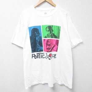 XL/古着 半袖 Tシャツ メンズ 映画 ポエティックジャスティス トゥパック 2パック 2PAC 大きいサイズ コットン クルーネック 白 ホワイト s