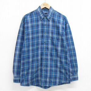 L/古着 GANT 長袖 シャツ メンズ 90s コットン ボタンダウン 紺他 ネイビー チェック 24jun01 中古 トップス