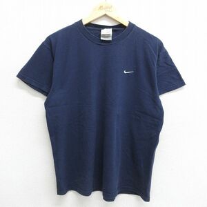 L/古着 ナイキ NIKE 半袖 ビンテージ Tシャツ メンズ 00s ワンポイントロゴ コットン クルーネック 紺 ネイビー 24jun01 中古