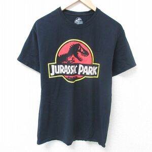 M/古着 半袖 Tシャツ メンズ 映画 ジュラシックパーク コットン クルーネック 黒 ブラック 24jun03 中古