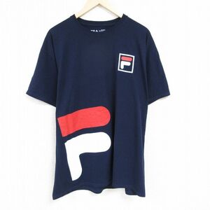 XL/古着 フィラ FILA 半袖 ブランド Tシャツ メンズ ビッグロゴ 大きいサイズ クルーネック 濃紺 ネイビー 24jun03 中古