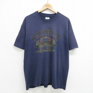 XL/古着 ヘインズ 半袖 ビンテージ Tシャツ メンズ 90s スミスヴィル 大きいサイズ クルーネック 紺 ネイビー 24jun03 中古