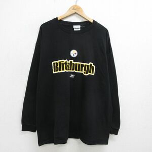 XL/古着 リーボック 長袖 ビンテージジーンズ Tシャツ メンズ 00s NFL ピッツバーグスティーラーズ 大きいサイズ コットン クルーネック 黒