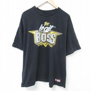 XL/古着 半袖 Tシャツ メンズ ワールドプロレスリング BOSS 大きいサイズ コットン クルーネック 黒 ブラック 24jun03 中古