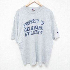 XL/古着 チャンピオン Champion 半袖 ブランド Tシャツ メンズ ATHLETICS 大きいサイズ クルーネック グレー 霜降り 24jun03 中古