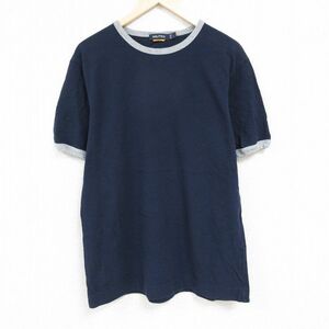 XL/古着 ノーティカ NAUTICA 半袖 ブランド Tシャツ メンズ ワンポイントロゴ コットン クルーネック 紺 ネイビー リンガー 24jun03 中古