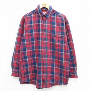 XL/古着 エルエルビーン LLBEAN 長袖 ヘビー フランネル シャツ メンズ 90s コットン ボタンダウン 赤他 レッド チェック 23nov14 中古 2OF