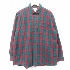 XL/古着 エルエルビーン LLBEAN 長袖 フランネル シャツ メンズ 00s 大きいサイズ コットン ボタンダウン エンジ他 チェック 24jan24 2OF