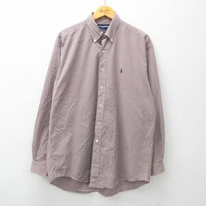 XL/古着 ラルフローレン 長袖 ブランド シャツ メンズ ワンポイントロゴ TILDEN 大きいサイズ ロング丈 コットン ボタンダウン エンジ 2OF