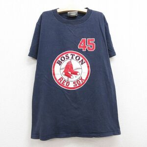 古着 リー Lee 半袖 ビンテージ Tシャツ キッズ ボーイズ 子供服 00s MLB ボストンレッドソックス ペドロマルティネス 45 クルーネック 5OF