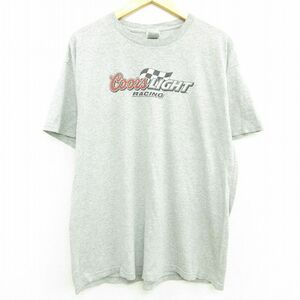 XL/古着 半袖 ビンテージ Tシャツ メンズ 00s レーシング クアーズライト ビール 大きいサイズ クルーネック グレー 霜降り 22jul22 中 5OF