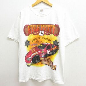 L/古着 半袖 ビンテージ Tシャツ メンズ 00s NASCAR カイルペティ レーシングカー コットン クルーネック 白 ホワイト 22sep14 中古 5OF