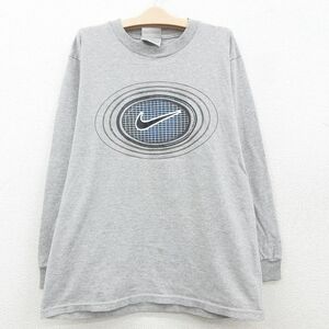 古着 ナイキ NIKE 長袖 ビンテージ Tシャツ キッズ ボーイズ 子供服 00s ビッグロゴ クルーネック グレー 霜降り 23may24 2OF