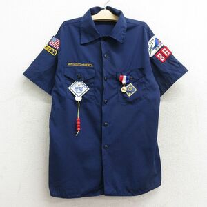 古着 半袖 ボーイスカウト シャツ キッズ ボーイズ 子供服 90s ワッペン 紺 ネイビー 23may19 2OF