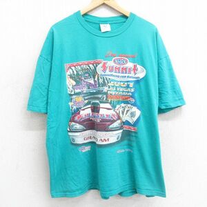 XL/古着 ジャージーズ 半袖 ビンテージ Tシャツ メンズ 00s レーシングカー SUMMIT 大きいサイズ コットン クルーネック 青緑 spe 24fe 2OF