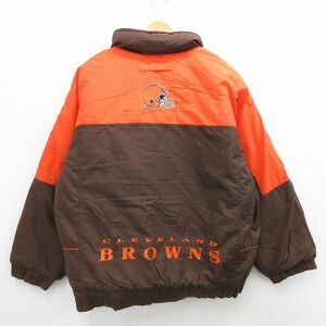 XL/古着 長袖 ナイロン ジャケット メンズ 00s NFL クリーブランドブラウンズ 大きいサイズ 濃茶他 ブラウン 内側キルティング アメフ 2OF