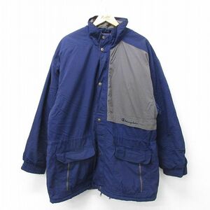 XL/古着 チャンピオン champion 長袖 ナイロン ジャケット メンズ 00s ワンポイントロゴ ロング丈 紺 ネイビー 内側キルティング spe 2 2OF