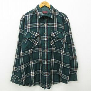 XL/古着 長袖 ウール シャツ メンズ 90s 緑他 グリーン チェック 22oct27 中古 トップス 5OF