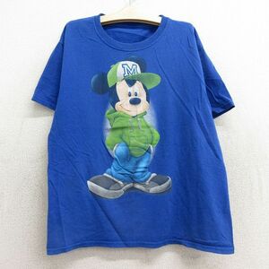 古着 半袖 Tシャツ キッズ ボーイズ 子供服 ディズニー ミッキー クルーネック 青 ブルー 24mar02 2OF