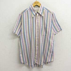 L/古着 半袖 シャツ メンズ 70s 白他 ホワイト ストライプ 23aug07 中古 トップス 2OF