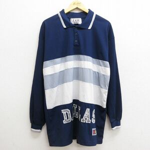 L/古着 長袖 ポロ シャツ メンズ ZAMSPORTS ダラス ロング丈 紺他 ネイビー 22dec08 中古 トップス 5OF