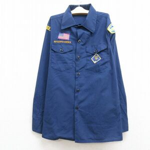 古着 長袖 ボーイスカウト シャツ キッズ ボーイズ 子供服 80s 星条旗 ボブチャット ワッペン 紺 ネイビー 22dec02 5OF