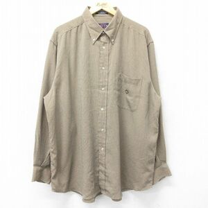 XL/古着 長袖 シャツ メンズ 大きいサイズ ロング丈 コットン ボタンダウン ベージュ系他 カーキ チェック 24jan30 中古 トップス 2OF