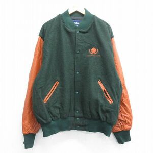 XL/古着 ホロウェイ 長袖 スタジャン メンズ 90s CINCINNATI ZONE 袖レザー 濃緑他 グリーン 23oct26 中古 アウター ジャンパー ブルゾ 2OF