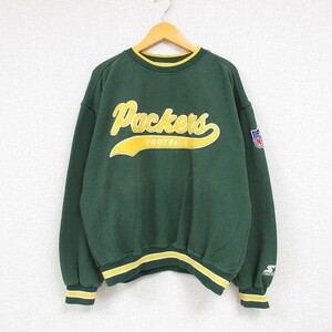 XL/古着 スターター 長袖 スウェット メンズ 90s NFL グリーンベイパッカーズ 鹿の子 大きいサイズ クルーネック 緑 グリーン アメフト 2OF