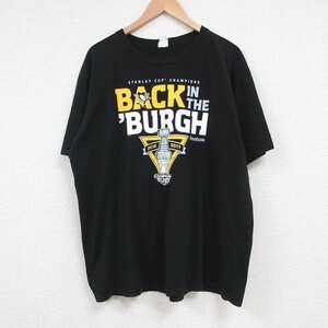 XL/古着 半袖 Tシャツ メンズ NHL ピッツバーグペンギンズ スタンレーカップ 大きいサイズ コットン クルーネック 黒 ブラック アイス 2OF