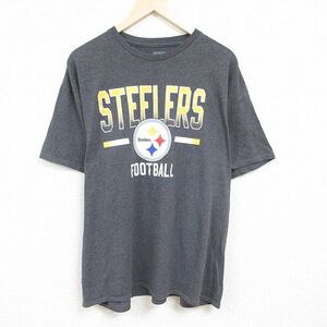 XL/古着 ジャンクフード JUNK FOOD 半袖 Tシャツ メンズ NFL ピッツバーグスティーラーズ 大きいサイズ クルーネック 濃グレー 霜降り 2OF