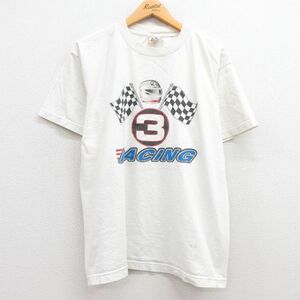 L/古着 半袖 ビンテージ Tシャツ メンズ 00s レーシング 3 コットン クルーネック 白 ホワイト 23apr04 中古 2OF