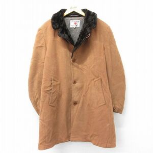 L/ old clothes long sleeve wool coat men's 80s collar boa long height tea other Brown 23feb14 used outer 5OF