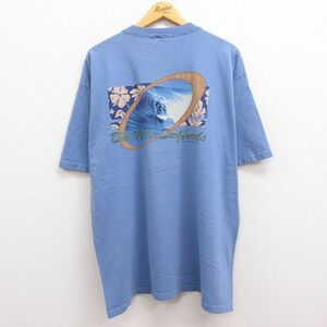 XL/古着 半袖 ビンテージ Tシャツ メンズ 90s サーフィン コットン クルーネック 薄紺 ネイビー 22may13 中古 5OF