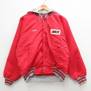 L/古着 Wear Guard 長袖 ナイロン ジャケット パーカー メンズ 90s MCT ラグラン 赤 レッド 内側キルティング 23nov21 中古 アウター 2OF