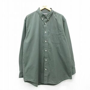 XL/古着 長袖 シャツ メンズ 00s ロング丈 コットン ボタンダウン 濃緑 グリーン 24feb06 中古 トップス 2OF