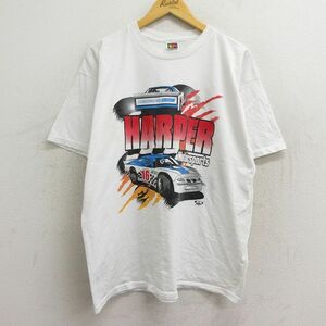 XL/古着 半袖 ビンテージ Tシャツ メンズ 00s レーシングカー ハーパー クルーネック 白 ホワイト 23mar18 中古 5OF