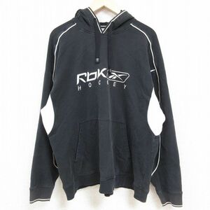 XL/古着 リーボック REEBOK 長袖 スウェット パーカー メンズ ビッグロゴ ホッケー ツートンカラー 黒 ブラック 24jan25 中古 スエット 2OF