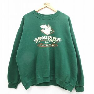 XL/古着 リー Lee 長袖 スウェット メンズ 90s ムースリバー 大きいサイズ クルーネック 緑 グリーン spe 24jan17 中古 スエット トレ 2OF