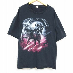 XL/古着 半袖 Tシャツ メンズ 馬 死神 大きいサイズ コットン クルーネック 黒 ブラック 23apr13 中古 2OF