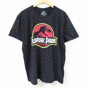 XL/古着 半袖 Tシャツ メンズ 映画 ジュラシックパーク コットン クルーネック 黒 ブラック ブリーチ加工 23jun01 中古 2OF