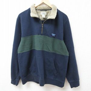 XL/古着 エルエルビーン LLBEAN 長袖 ハーフジップ スウェット メンズ 00s ワンポイントロゴ ツートンカラー 紺 ネイビー 24feb01 中古 2OF