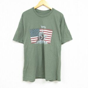 XL/古着 半袖 Tシャツ メンズ ミリタリー 星条旗 大きいサイズ クルーネック 緑 グリーン 23may31 中古 2OF