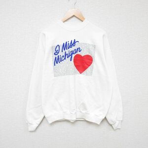 L/古着 ヘインズ Hanes 長袖 スウェット メンズ 90s ミシガン ハート クルーネック 白 ホワイト 23nov16 中古 スエット トレーナー ト 2OF