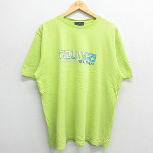 XL/古着 ノーティカ 半袖 ビンテージ ブランド Tシャツ メンズ 90s ビッグロゴ サーフ コットン クルーネック 黄緑 23apr15 中古 2OF