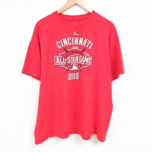 XL/古着 マジェスティック 半袖 Tシャツ メンズ MLB ALL STAR GAME シンシナティ オハイオ 大きいサイズ クルーネック 赤 レッド メジ 2OF