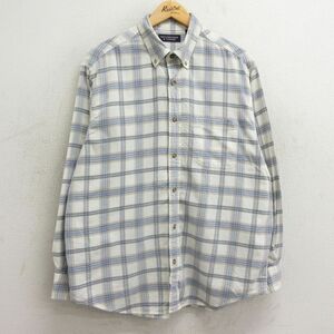 XL/古着 長袖 シャツ メンズ 00s コーデュロイ コットン ボタンダウン 白他 ホワイト チェック 24jan29 中古 トップス 2OF